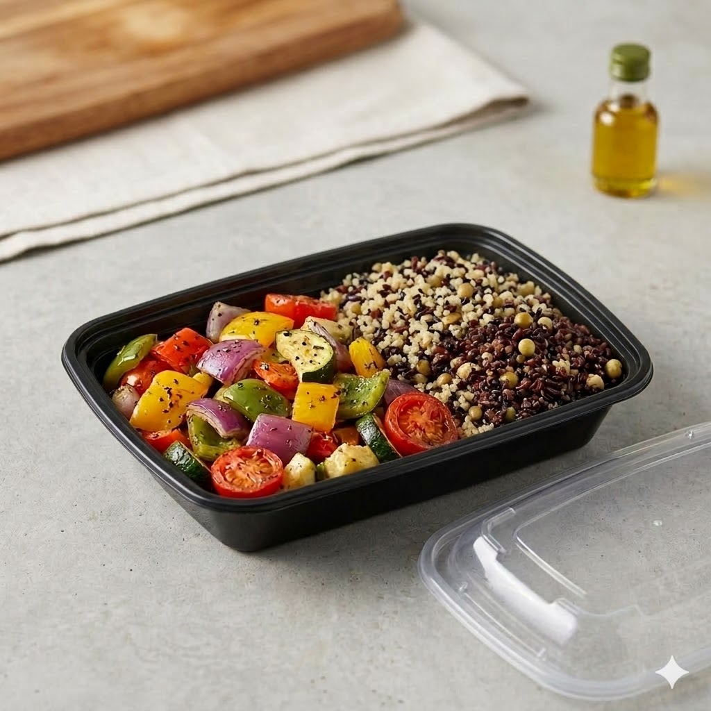 32oz Shallow Black Rectangle Containers