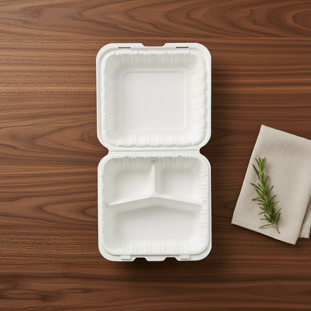 Mineral Filled Clamshell Hinged Container 9" x 9" 3 Compartments