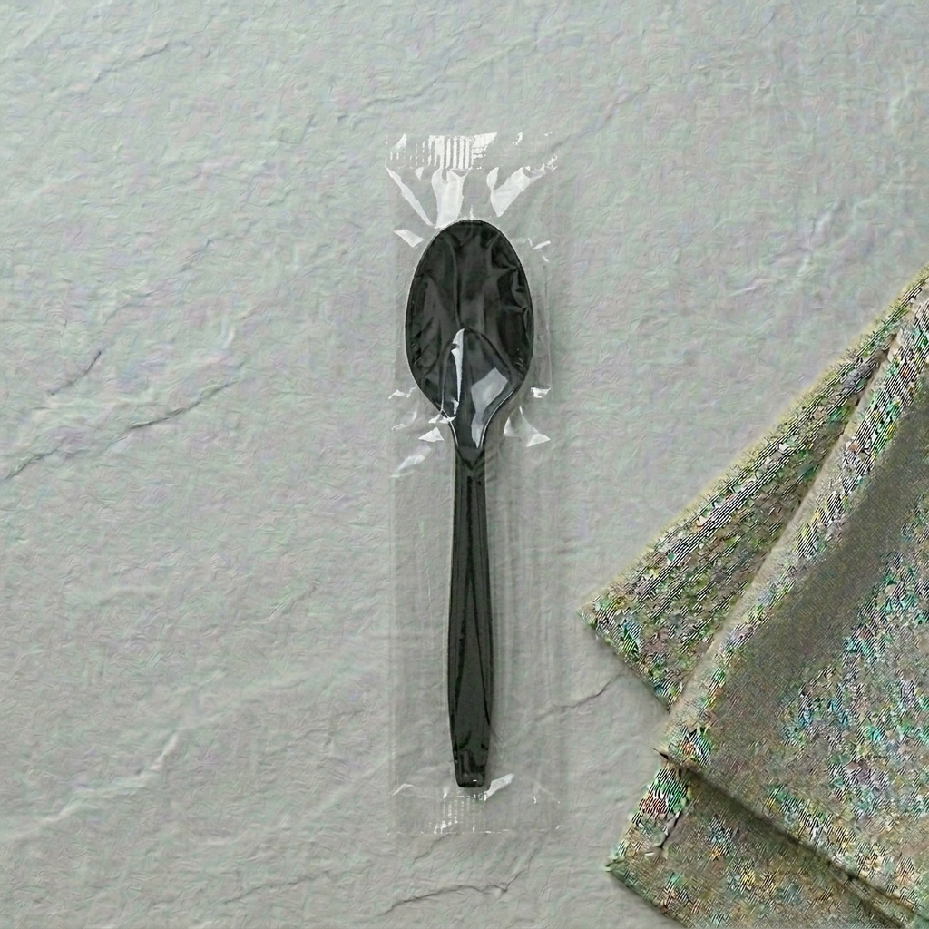 Cutlery Spoons, Heavy Duty, BLACK, Individually Wrapped
