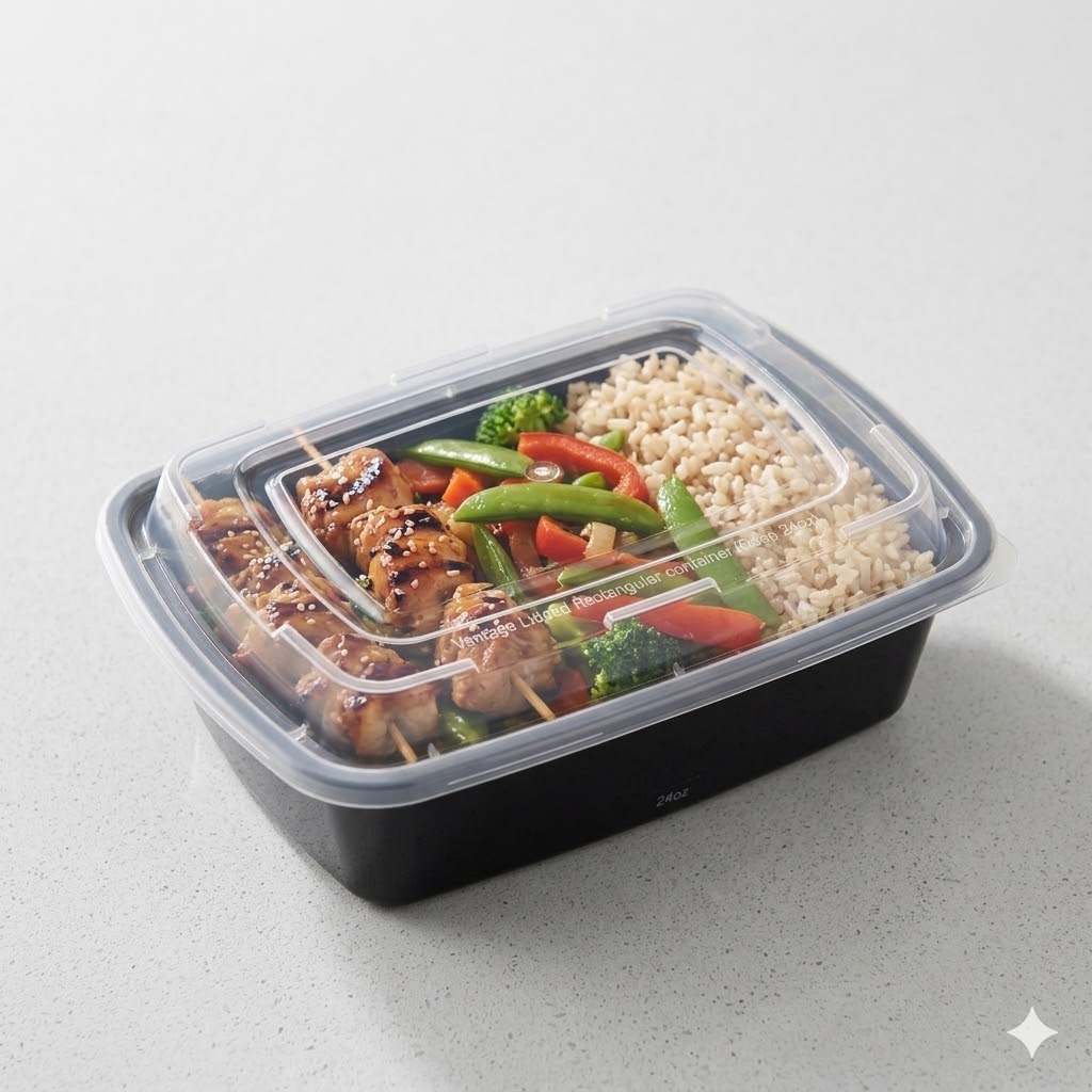 24oz Shallow Black Rectangle Containers
