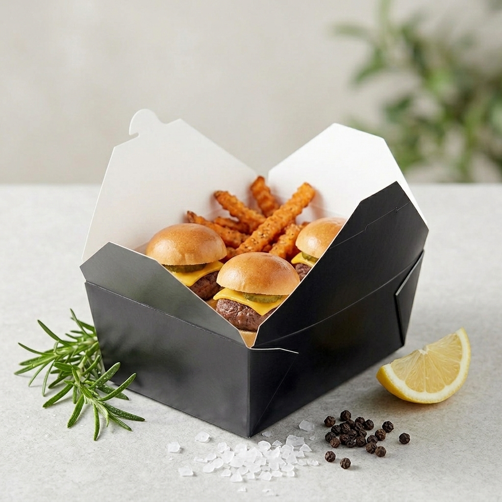 #4 Black Folded Paper Take-Out Container