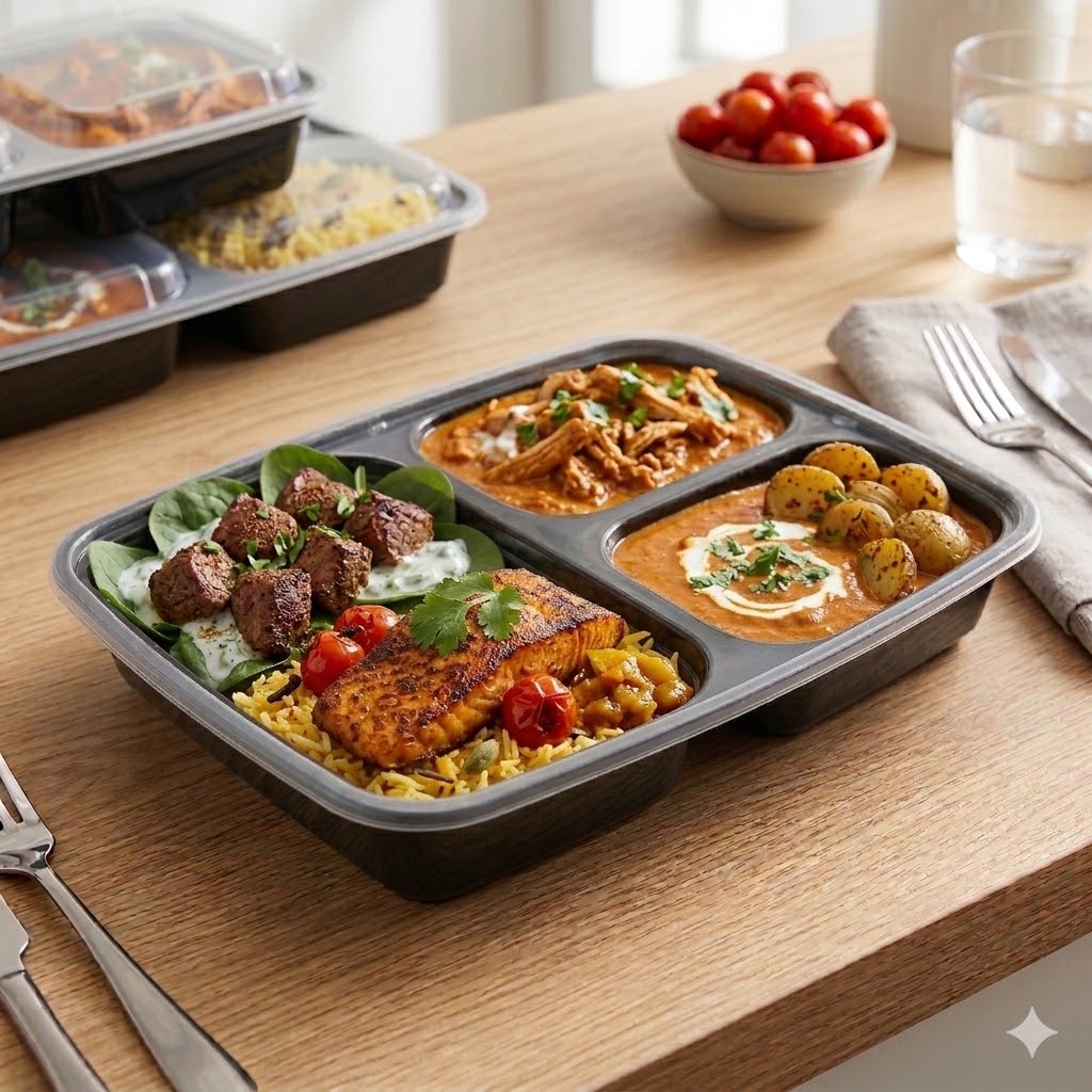 39oz Black Rectangle Containers 3 Compartments