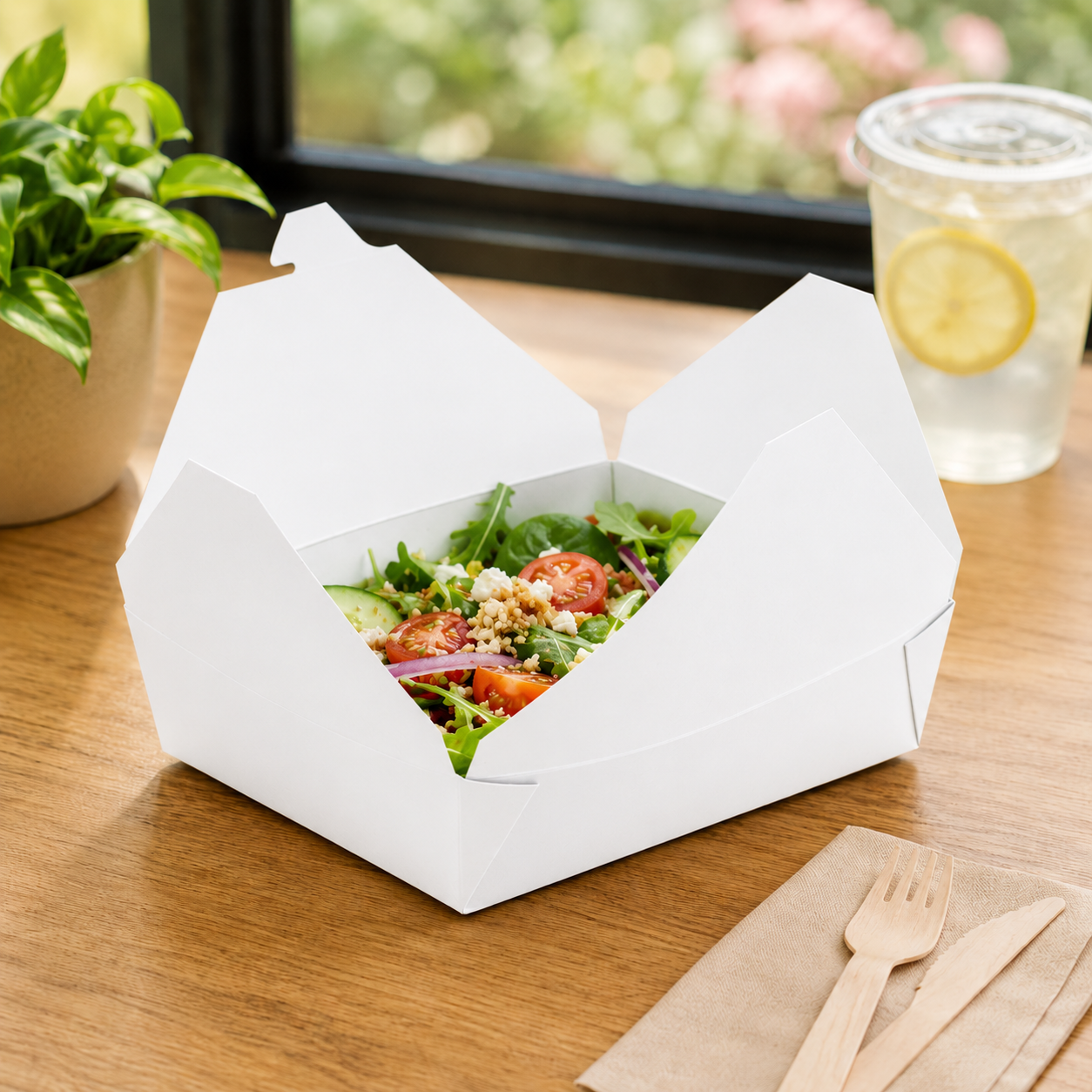 #2 White Folded Paper Take-Out Container