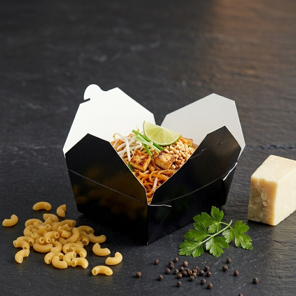 #8 Black Folded Paper Take-Out Container