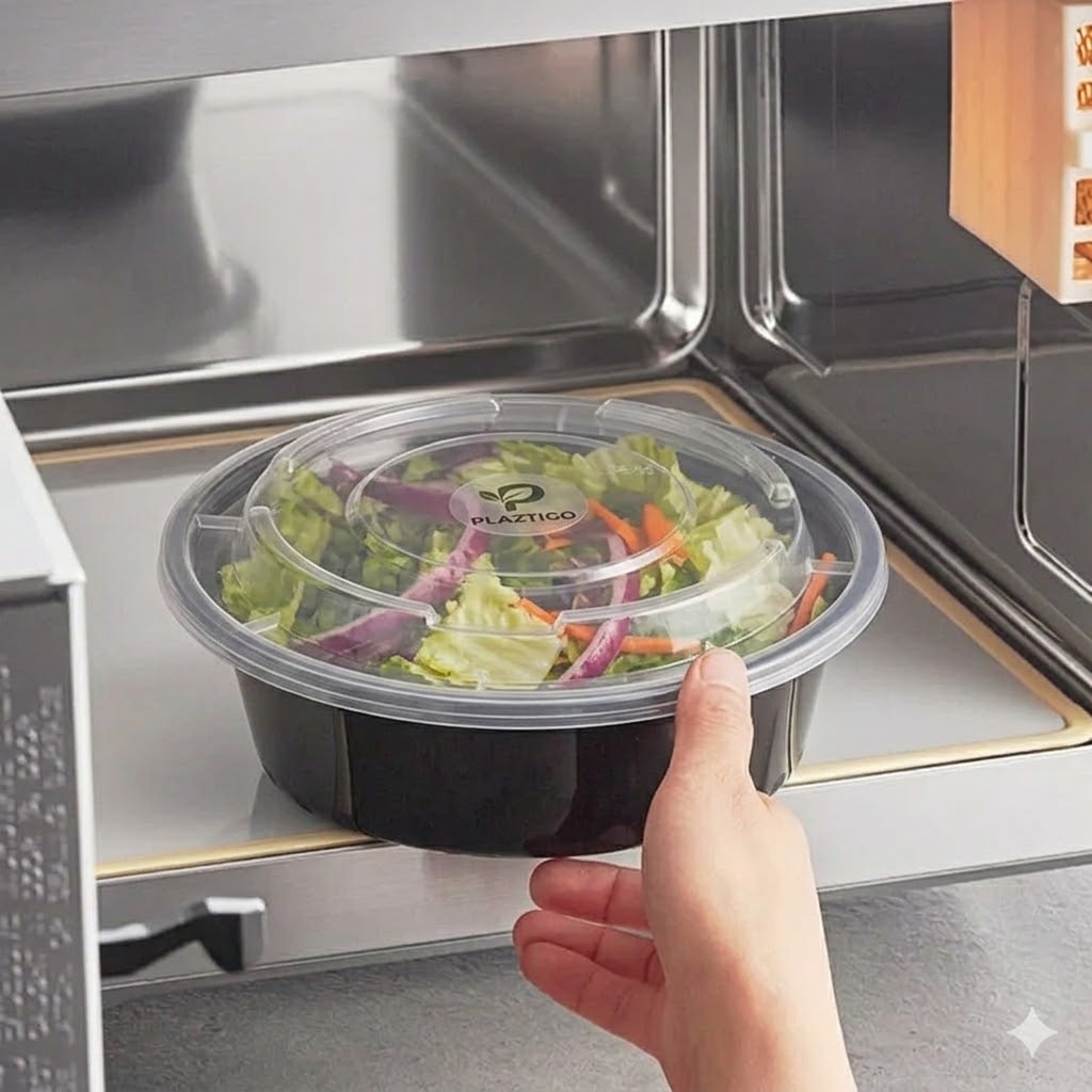 32oz Round Black Containers