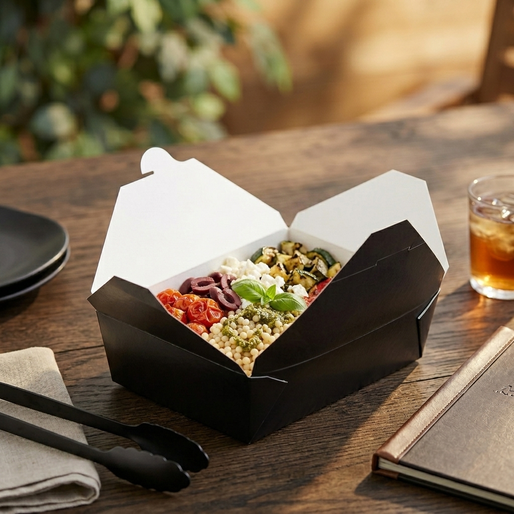 #3 Black Folded Paper Take-Out Container