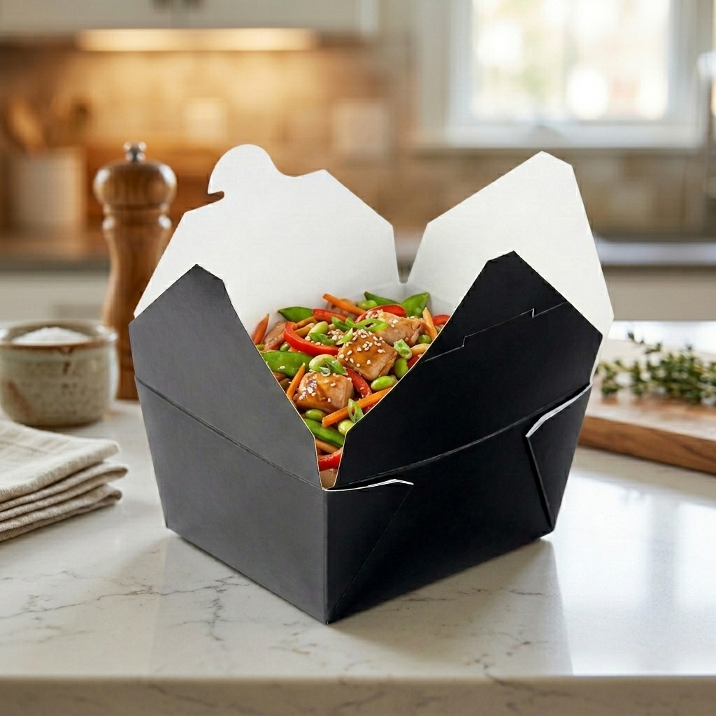#1 Black Folded Paper Take-Out Container