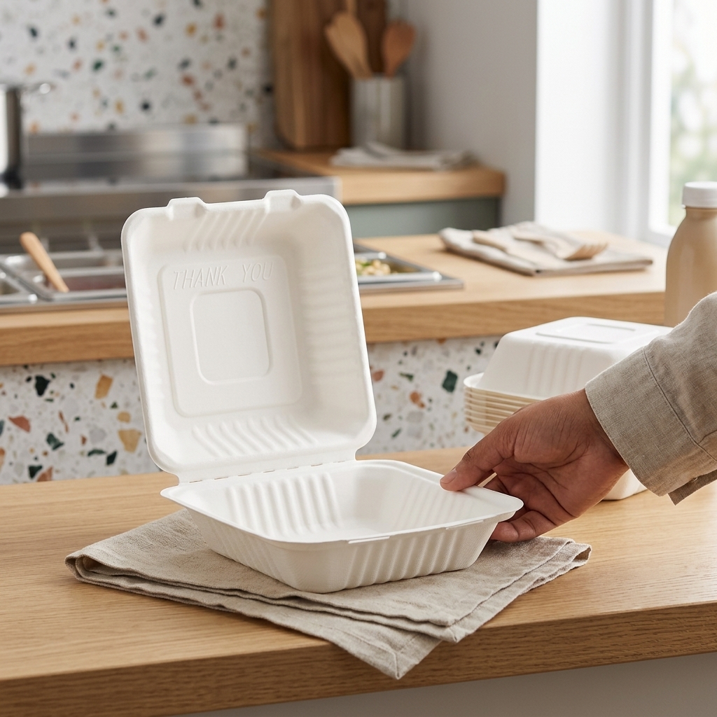 PFAS-Free Bagasse Container 8" x 8" 1 Compartment