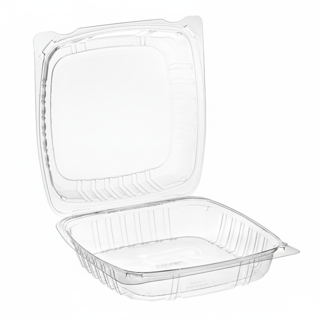 Clear Clamshell Hinged Container 9" x 9" 1 Compartment