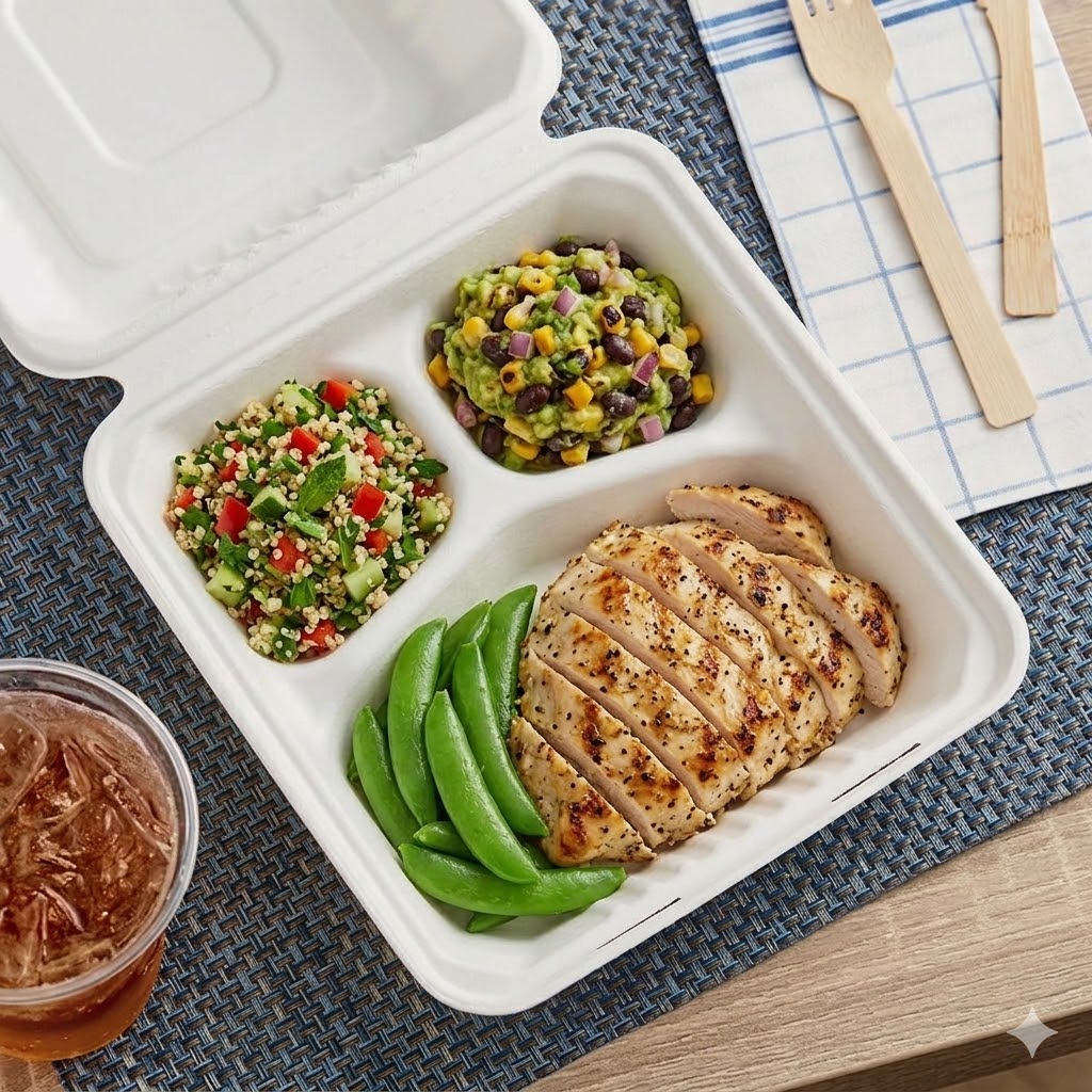 PFAS-Free Bagasse Container 9" x 9" 3 Compartments