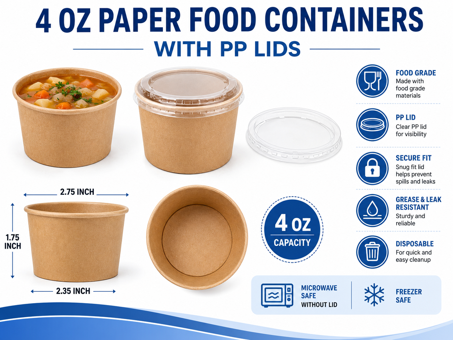 4oz Paper Food Containers PP Lid