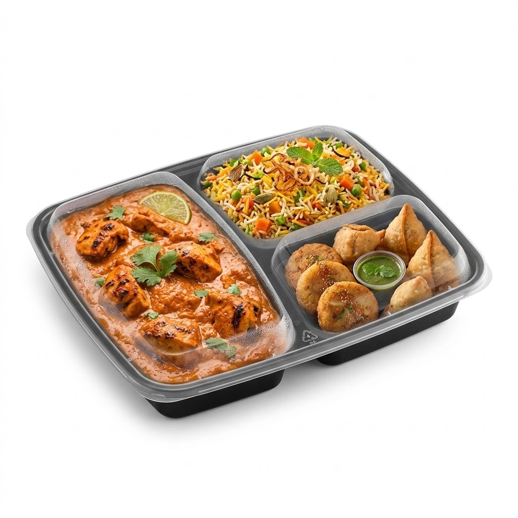 48oz Black Rectangle Containers 3 Compartments