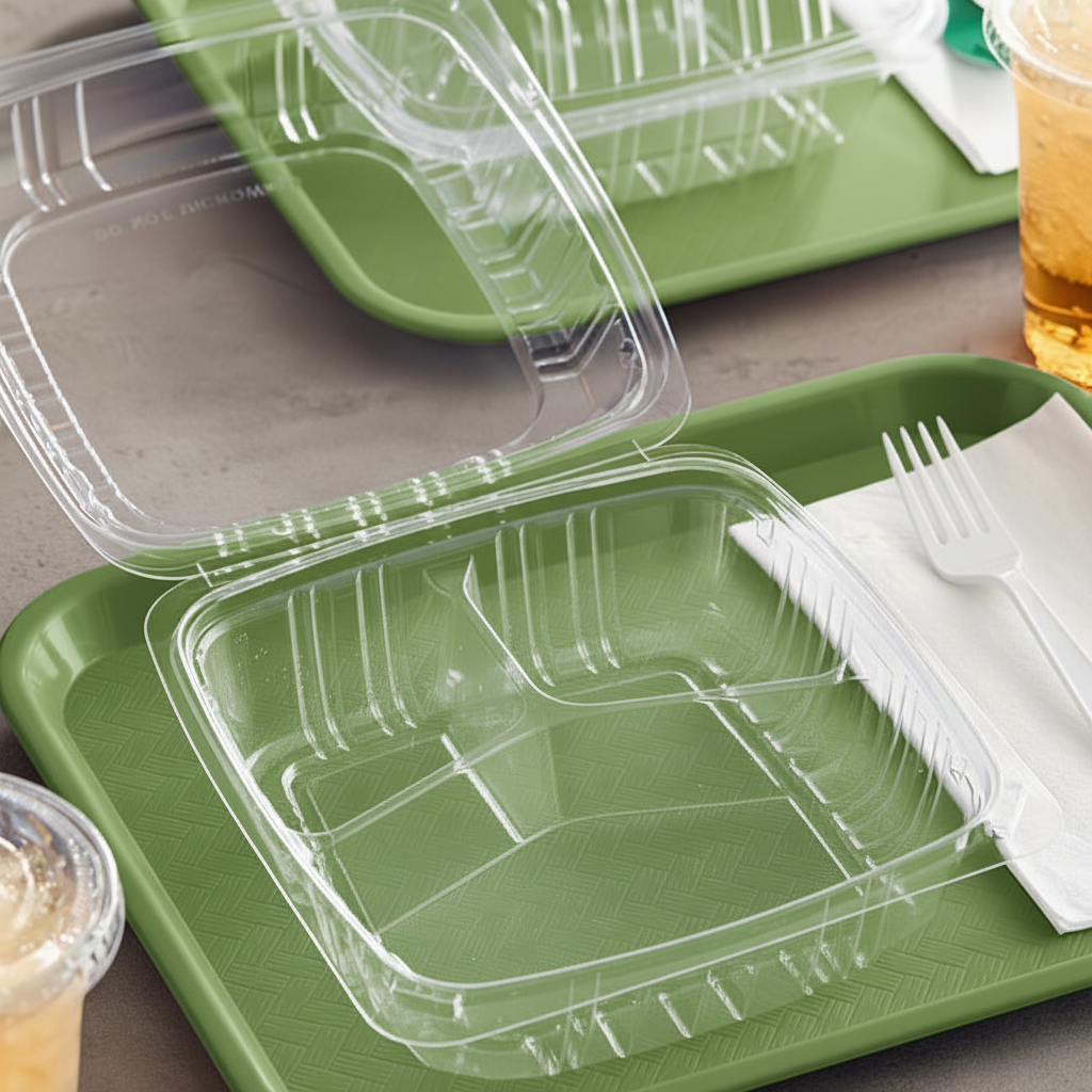 Clear Clamshell Hinged Container 8" x 8" 3 Compartments