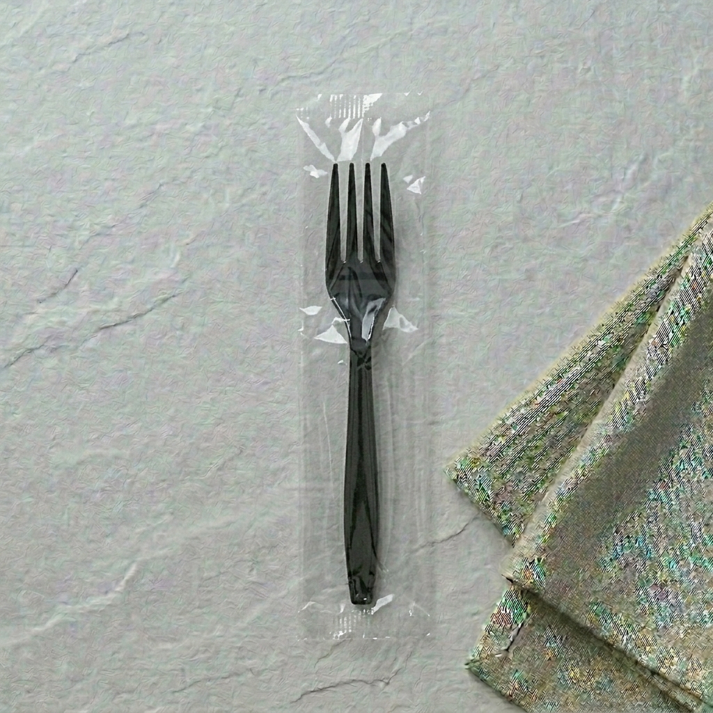 Cutlery Forks, Heavy Duty, BLACK, Individually Wrapped